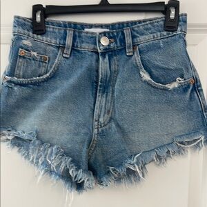 Zara Blue Jean Shorts with Frayed Hem